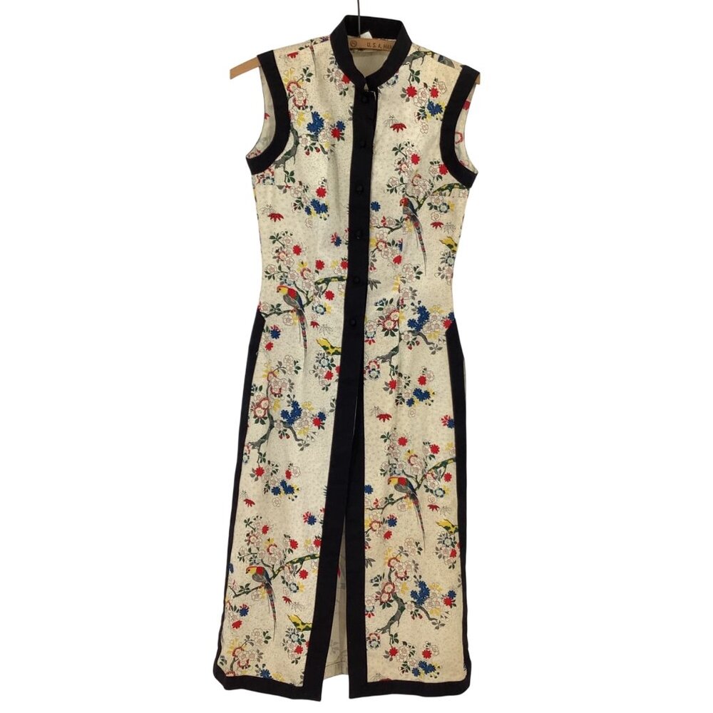 Vintage Sun Fashions Hawaii Floral Sleeveless Button-Down Long Dress Size 10